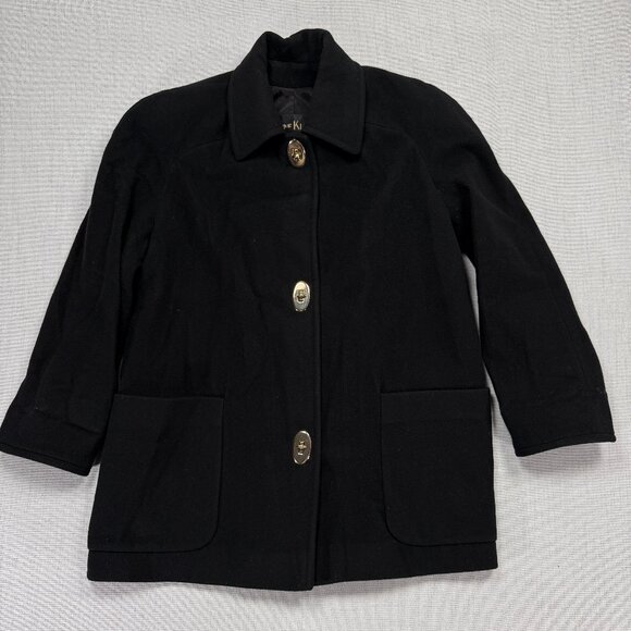 Vintage Anne Klein II Wool Coat Black Button Front Mid Length Chest Size 46" - Picture 1 of 13